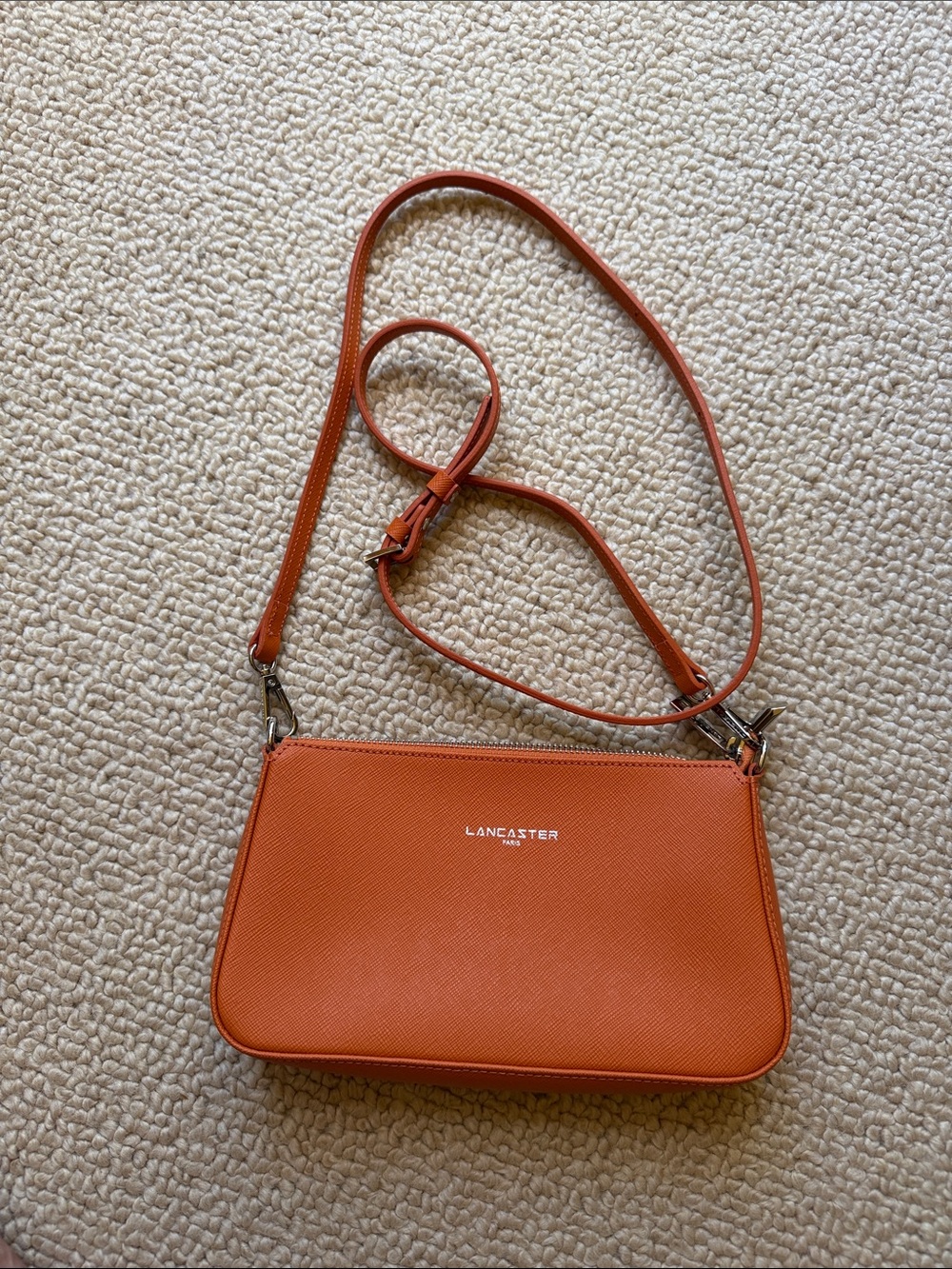 Lancaster orange cross body pebbled leather NWOT